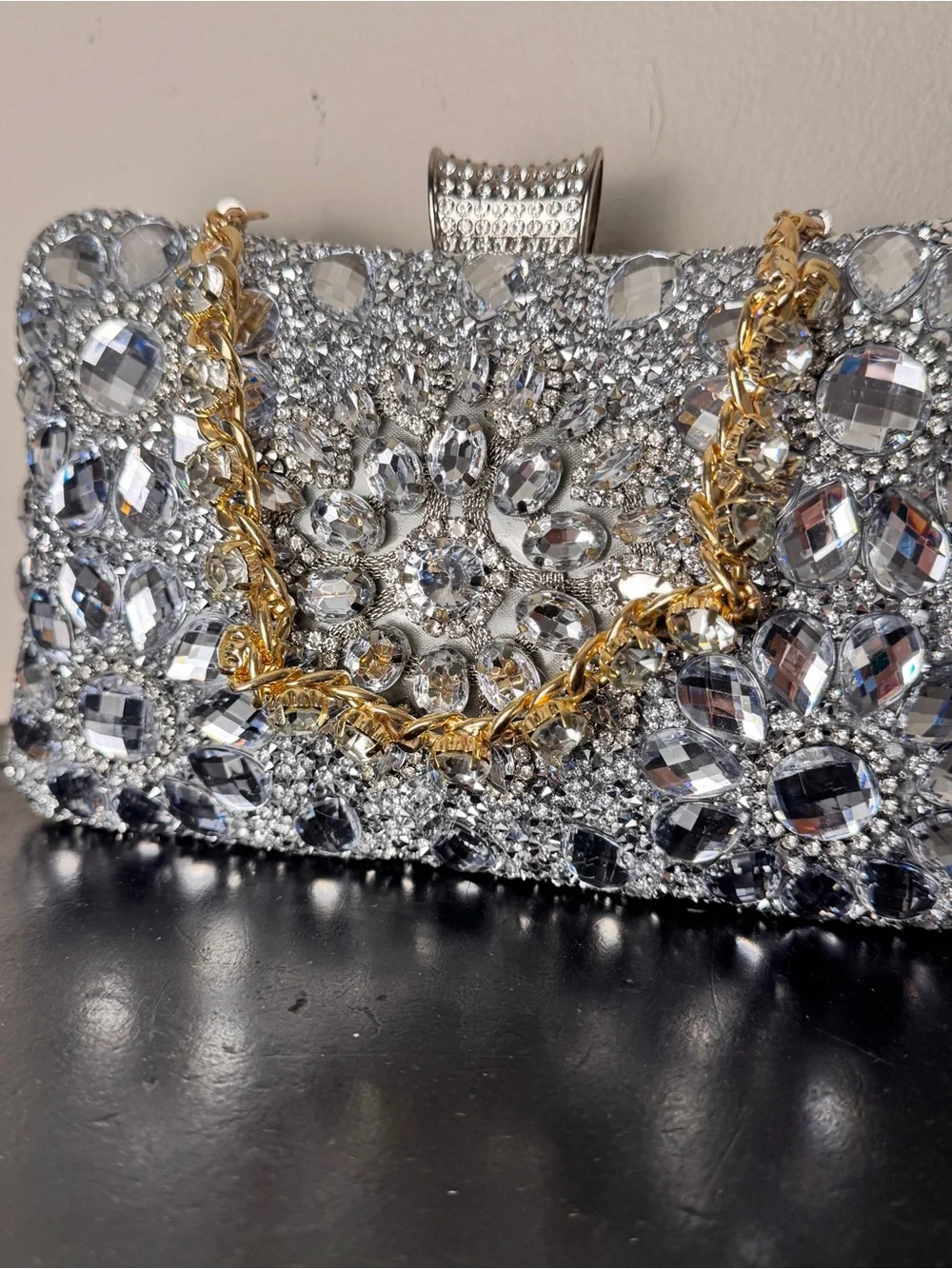 Silver Crystal Embellished Evening Clutch